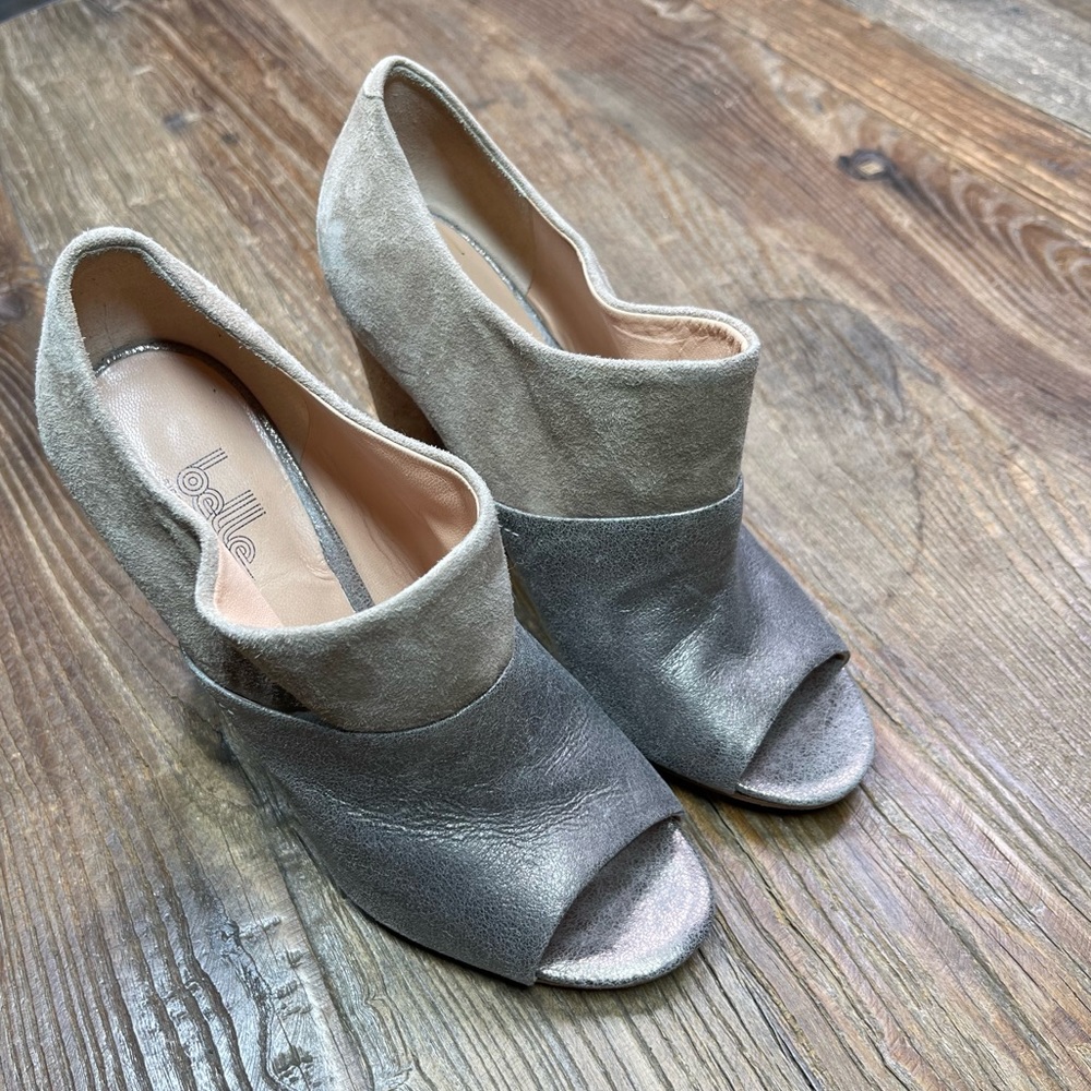 BELLE by SIGERSON MORRISON Dune Suede Pewter BEETLE Peep Toe Booties Size 8.5